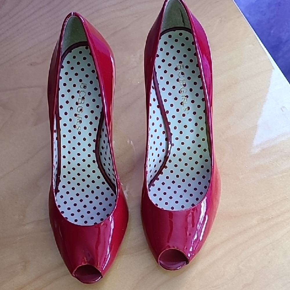 BCBGirls Red Patent Peep-Toe Heels